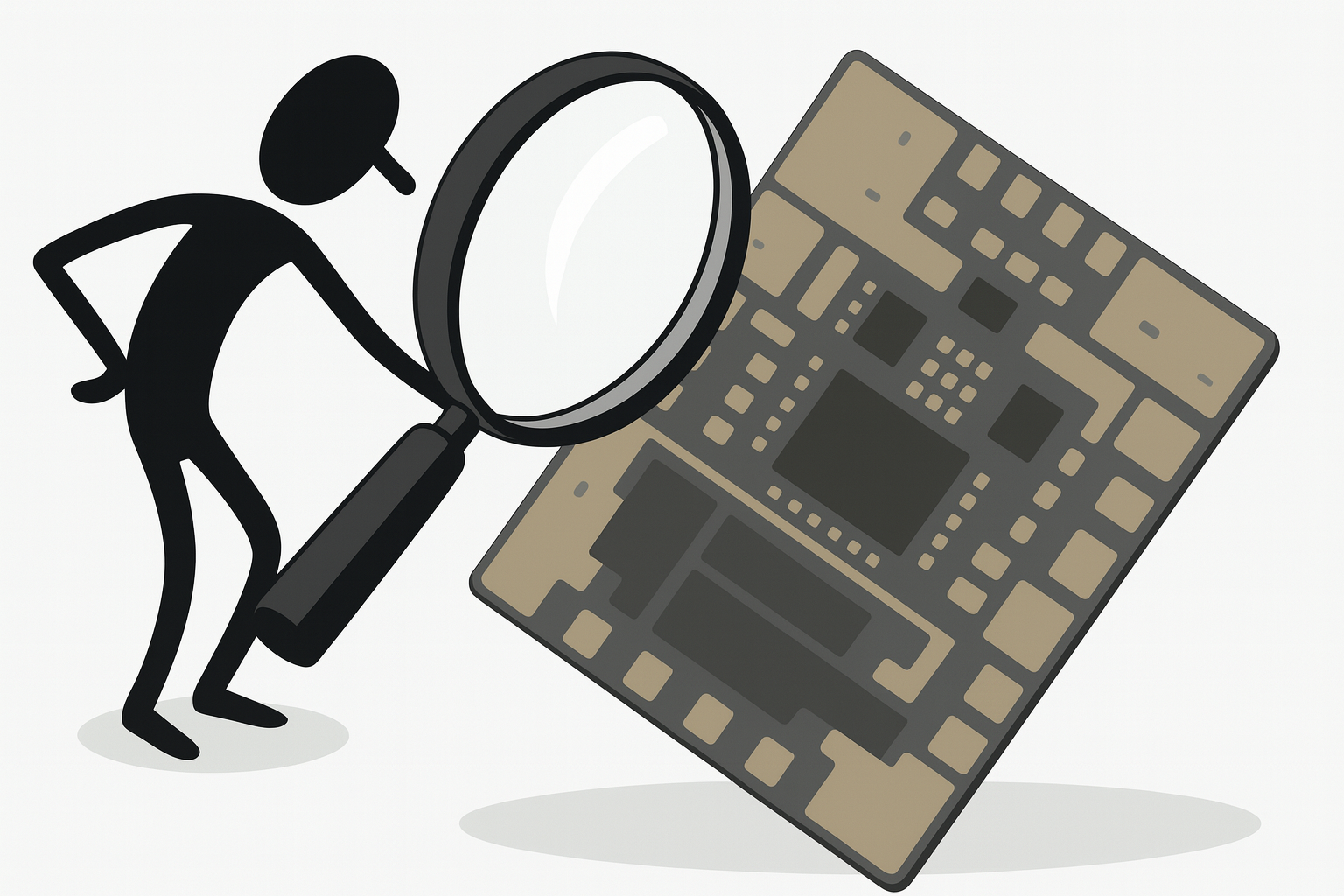 PCB inspection with magnifying glass
