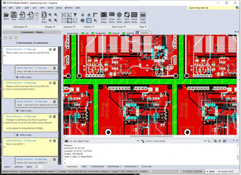 PCB Preflight Interface showing Gerber viewer with realistic PCB preview