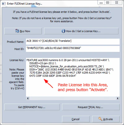 Enter FLEXnet License Key Dialog
